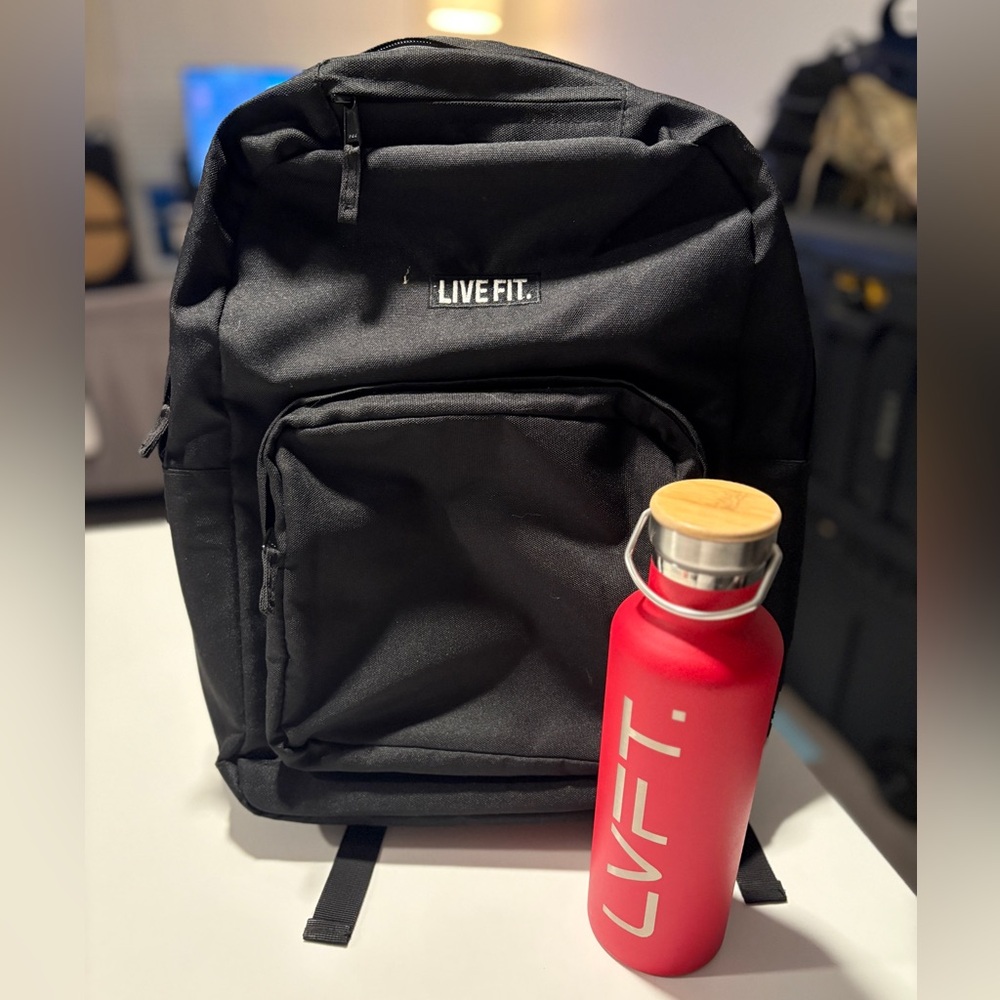 Live Fit Apparel Black Backpack and Bottle